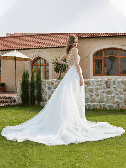 Robe de Mariée en Dentelle Ivoire avec Appliqué à Une Épaule