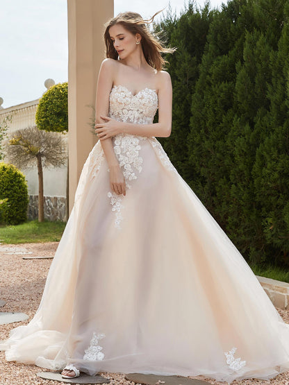 Vestido de Novia de Tul Marfil con Escote Corazón y Lentejuelas