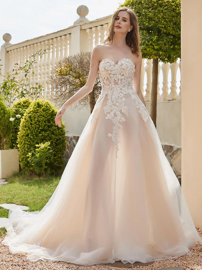 Vestido de Novia de Tul Marfil con Escote Corazón y Lentejuelas