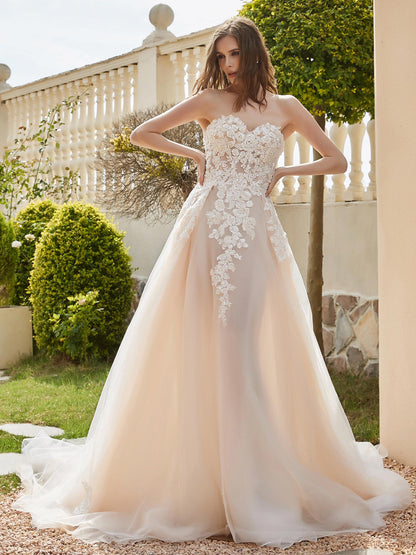 Vestido de Novia de Tul Marfil con Escote Corazón y Lentejuelas