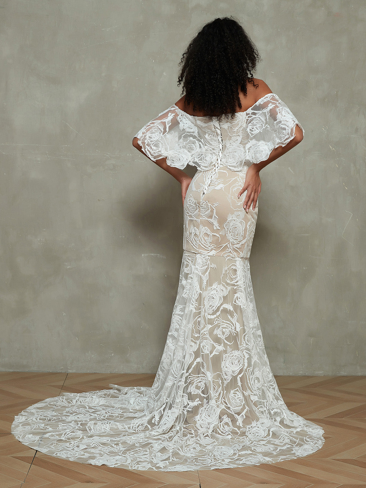 Vestido de Novia Sirena de Encaje con Diseño Fuera del Hombro - Estilo Similar a la Imagen