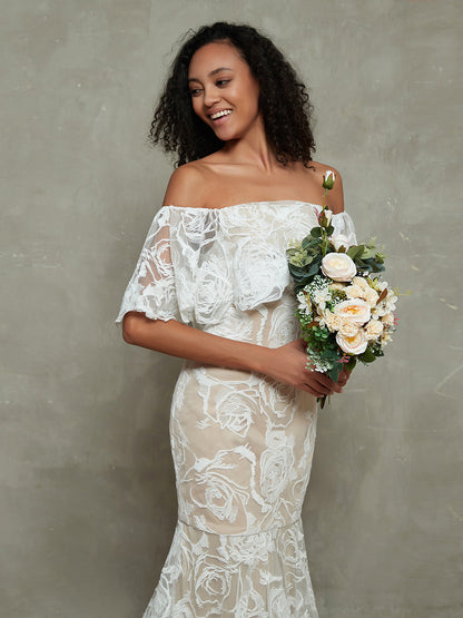 Vestido de Novia Sirena de Encaje con Diseño Fuera del Hombro - Estilo Similar a la Imagen