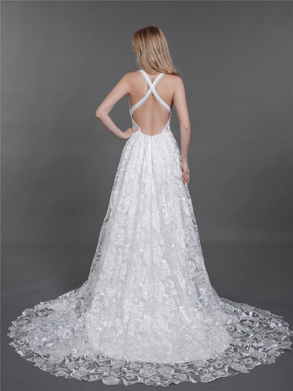 Vestido de Novia de Encaje Marfil con Abertura