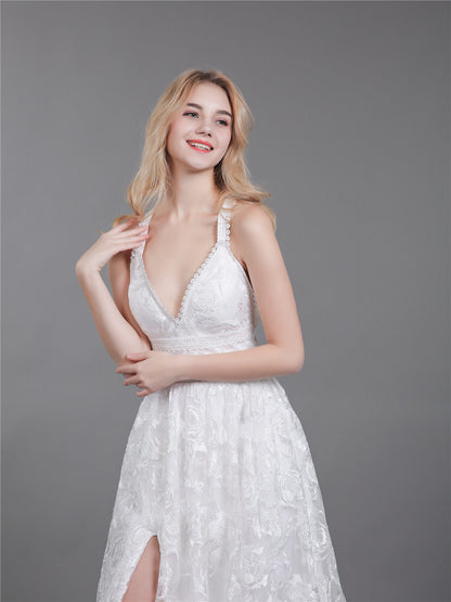 Vestido de Novia de Encaje Marfil con Abertura