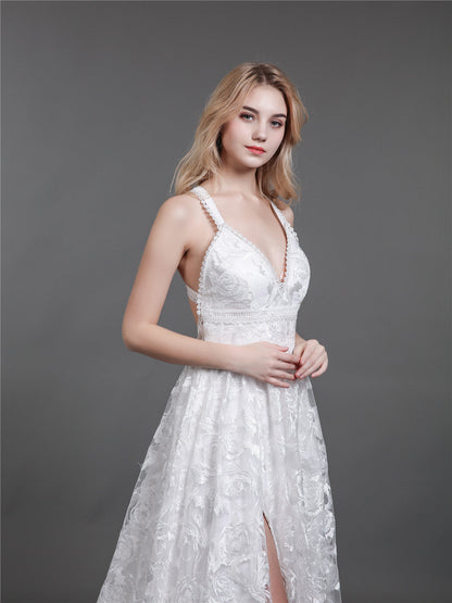 Vestido de Novia de Encaje Marfil con Abertura