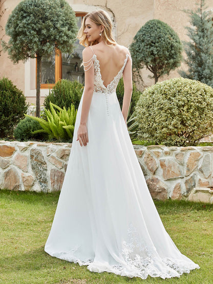 Vestido de Novia Marfil con Corsé de Encaje y Tirantes Espagueti