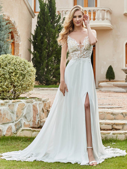 Vestido de Novia Marfil con Corsé de Encaje y Tirantes Espagueti