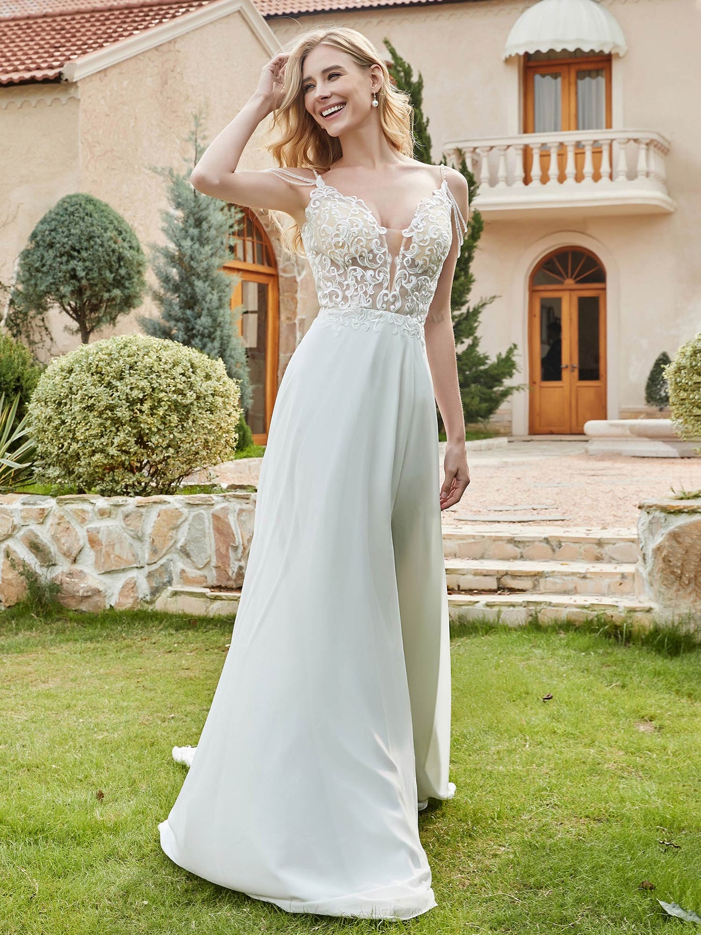 Vestido de Novia Marfil con Corsé de Encaje y Tirantes Espagueti