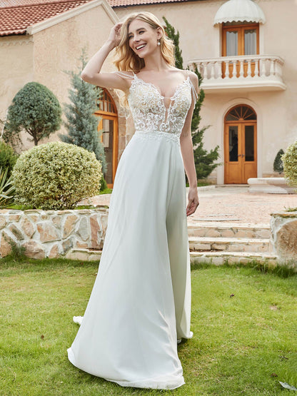 Vestido de Novia Marfil con Corsé de Encaje y Tirantes Espagueti