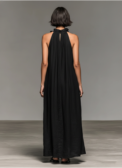 Maxi Dress Sin Mangas Minimalista con Detalles de Volantes para Mujer MDZ1622A0Y