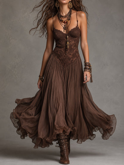Amélie – Maxi vestido de gasa en marrón oscuro