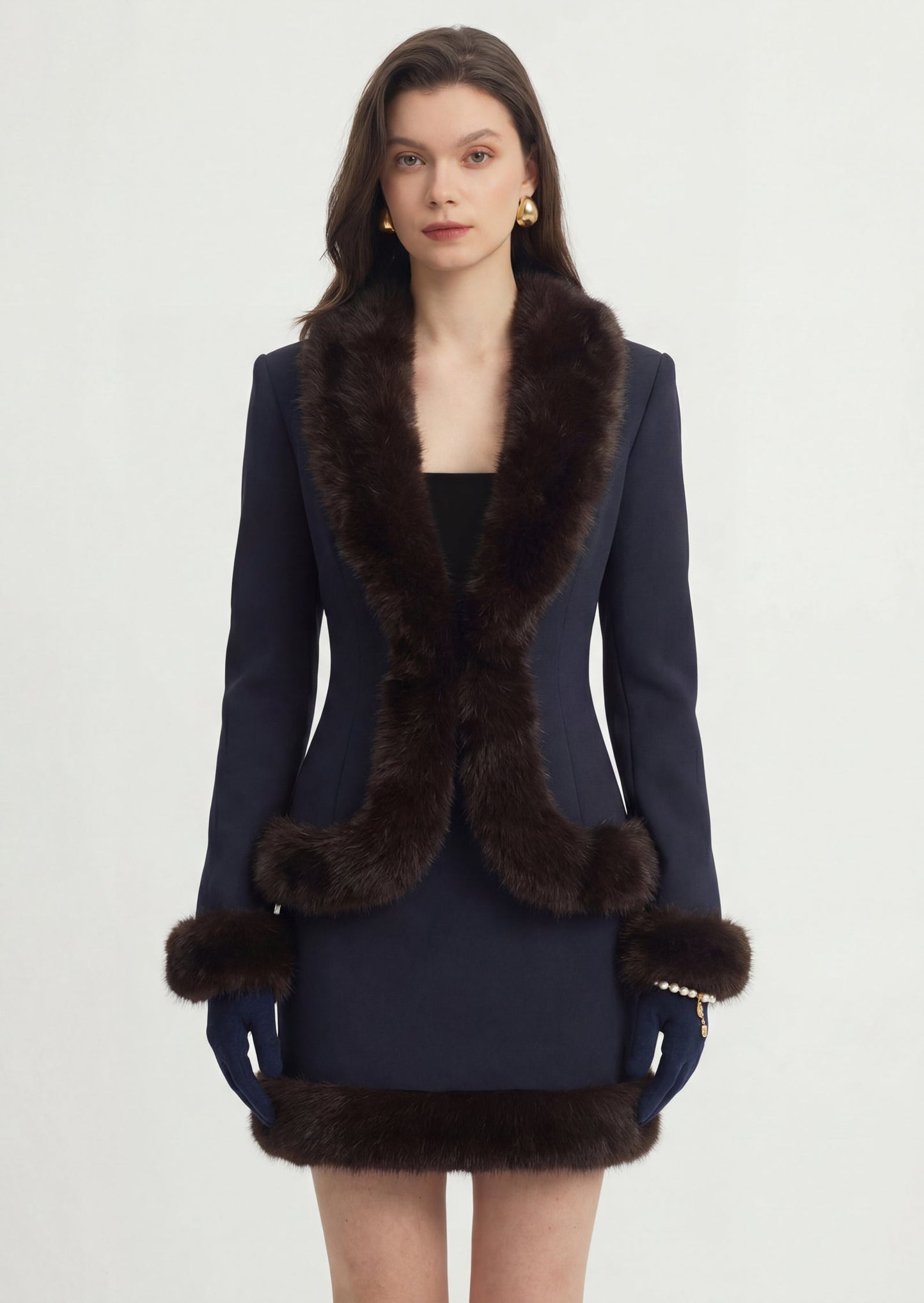 Chaqueta de lana con detalles de piel