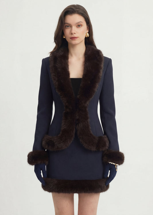 Chaqueta de lana con detalles de piel