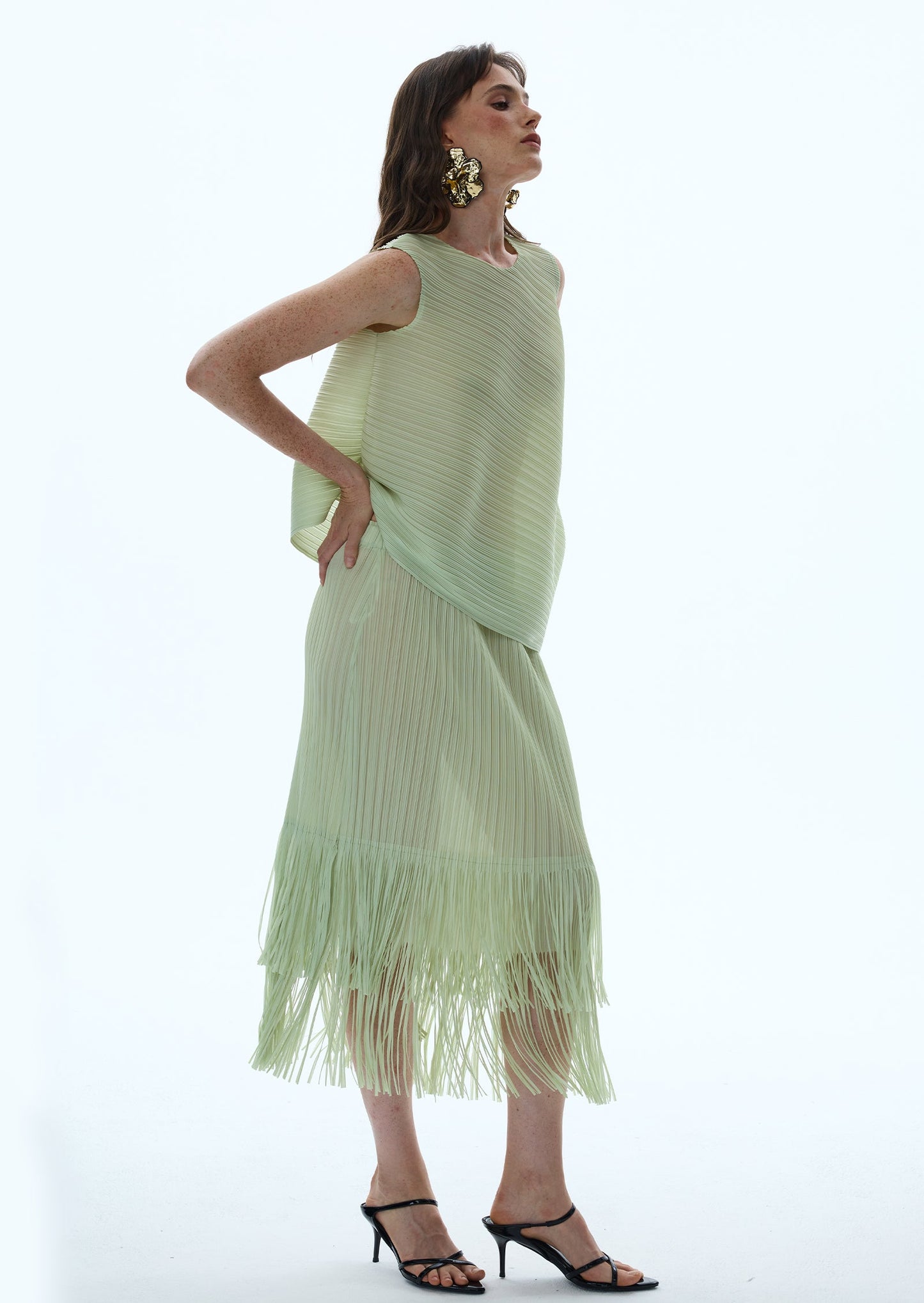 Conjunto de Top y Falda Midi Nadav Stretch en Verde Pastel