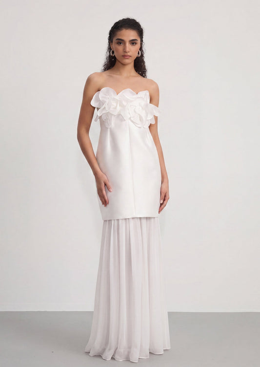 Conjunto Maxi Vestido Off Shoulder Tamara en Color Blanco