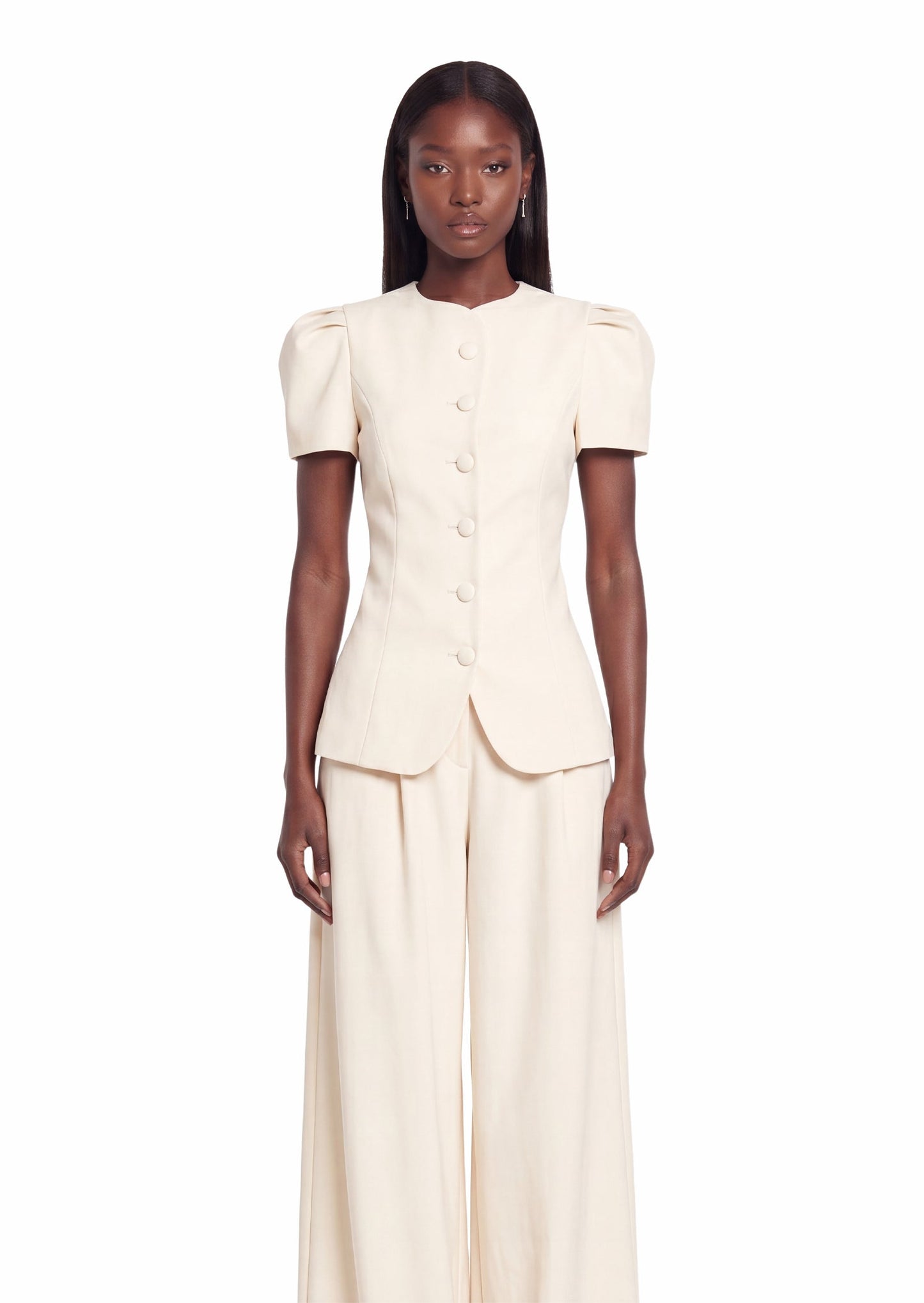 Conjunto Blanco de Top de Manga Corta y Pantalones Maxi Hadley