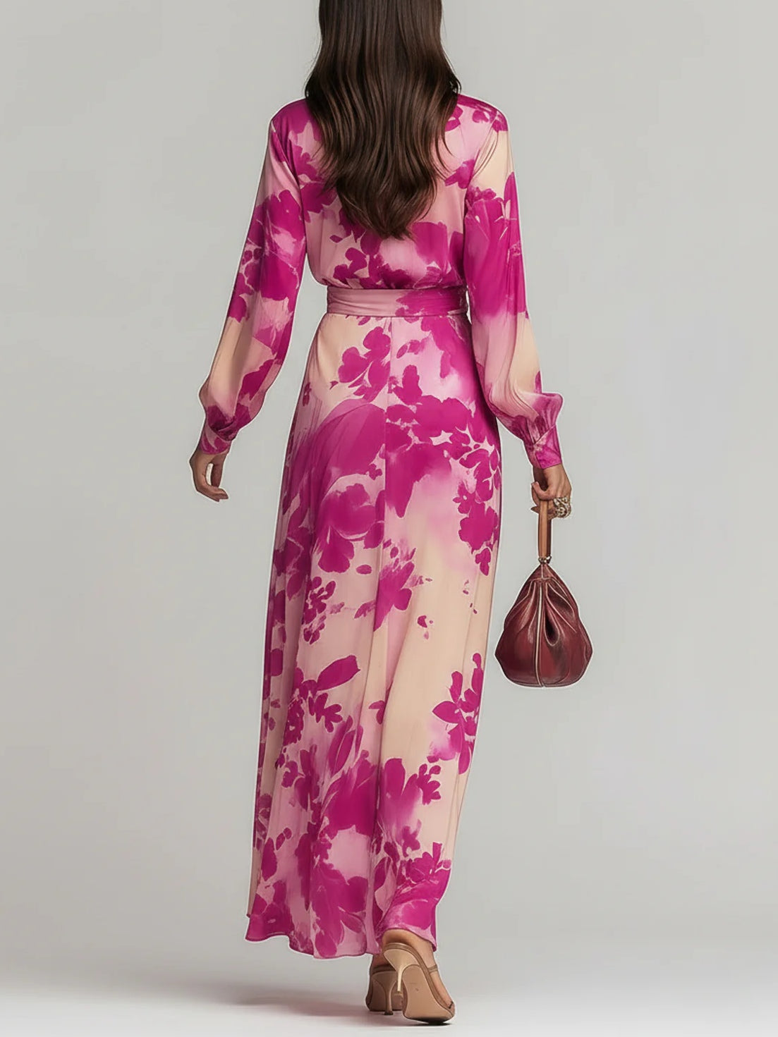 Julia | Vestido Maxi Floral con Escote en V y Cinturón