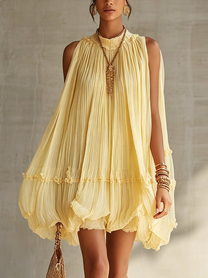 Mini Vestido Amarillo con Volantes y Escote Halter