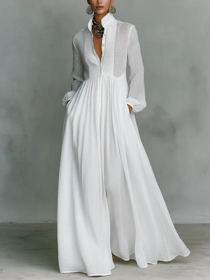 Léonie™ | Vestido Maxi Minimalista de Cuello Alto