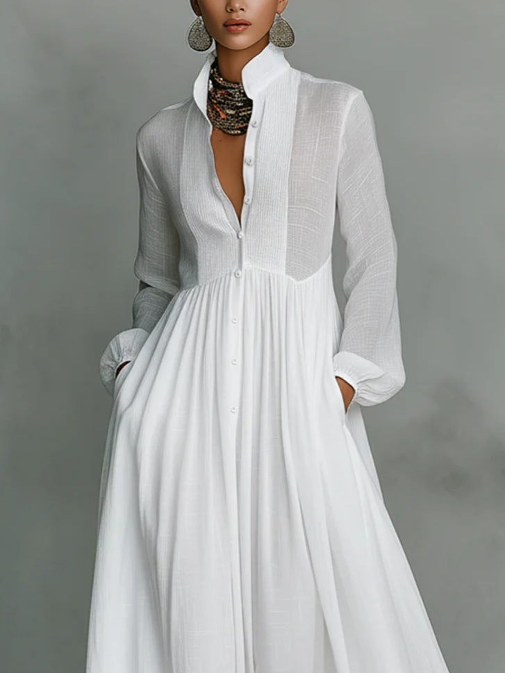 Léonie™ | Vestido Maxi Minimalista de Cuello Alto