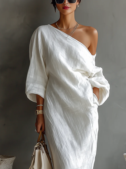 Elise™ | Elegante Vestido Maxi Asimétrico Blanco de Un Hombro