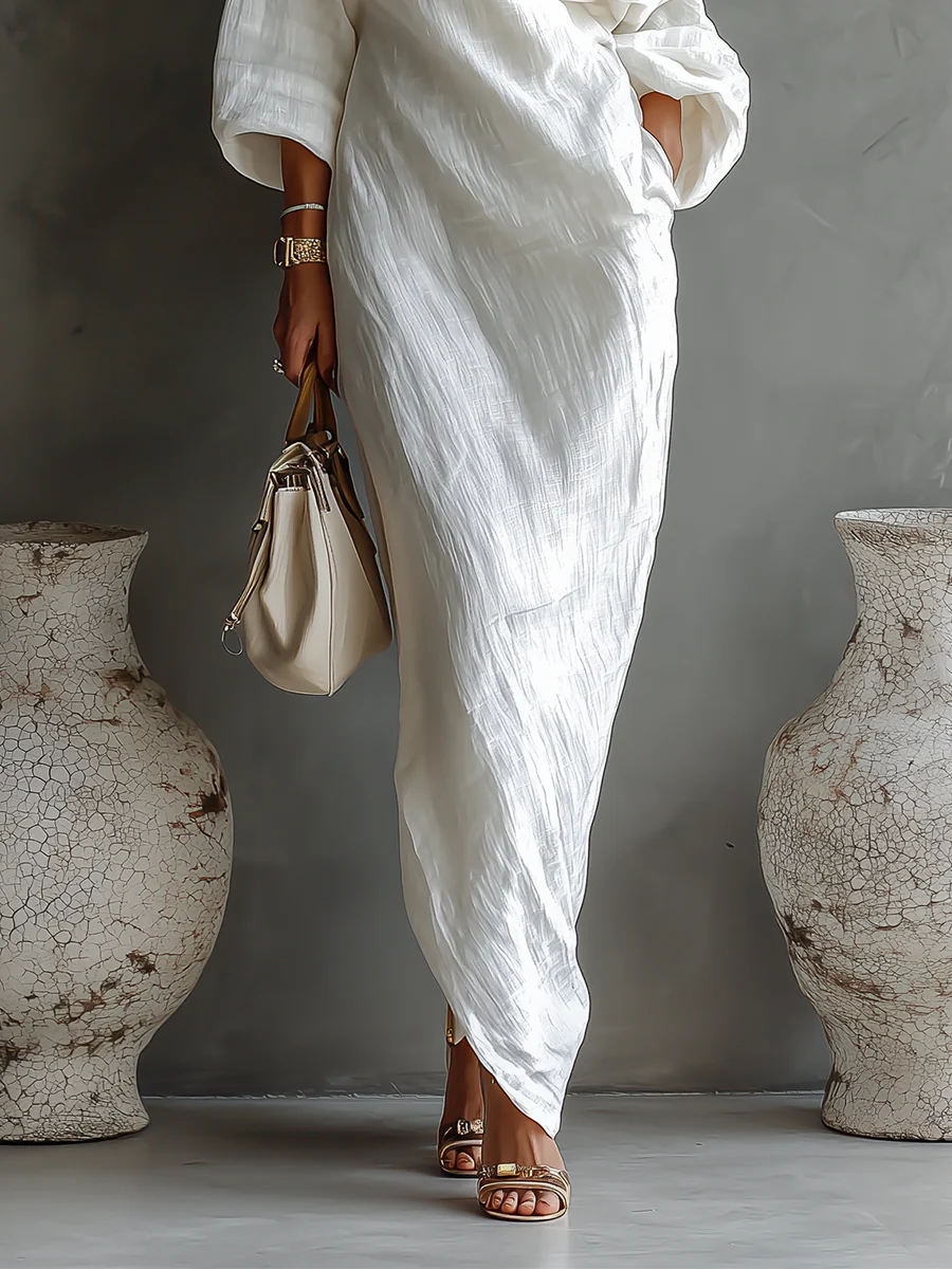 Elise™ | Elegante Vestido Maxi Asimétrico Blanco de Un Hombro