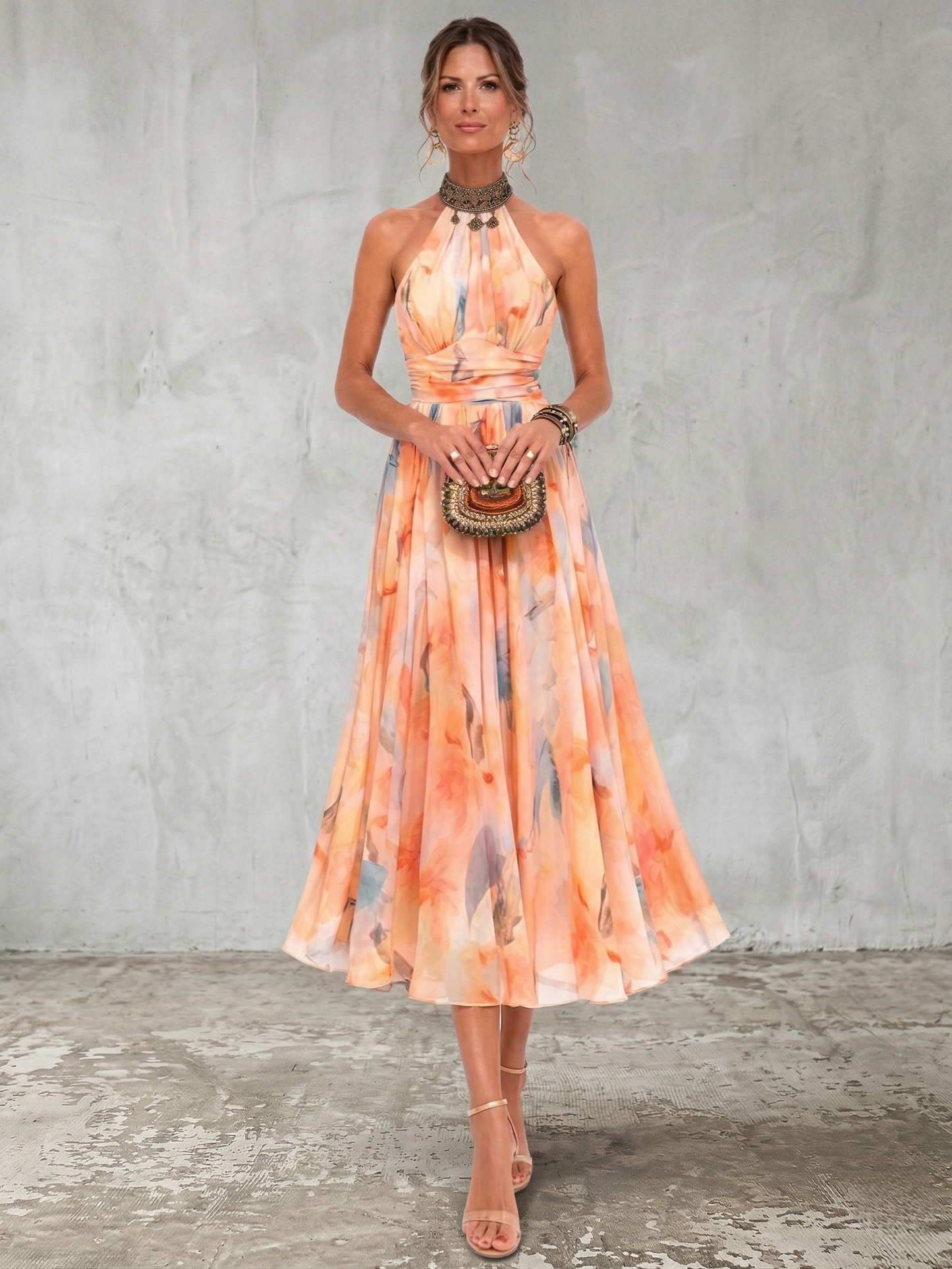 Aurora™ | Vestido Halter con Estampado de Acuarela