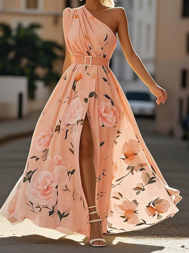 Julie | Vestido maxi de gasa verde con estampado floral