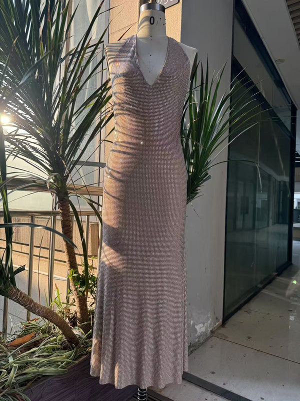 Vestido de Fiesta con Lentejuelas y Escote en V