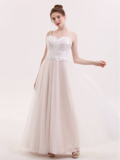 Robe de Tul Champagne con Escote Corazón y Tirantes Espagueti