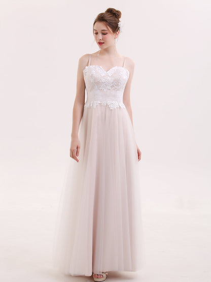 Robe de Tul Champagne con Escote Corazón y Tirantes Espagueti