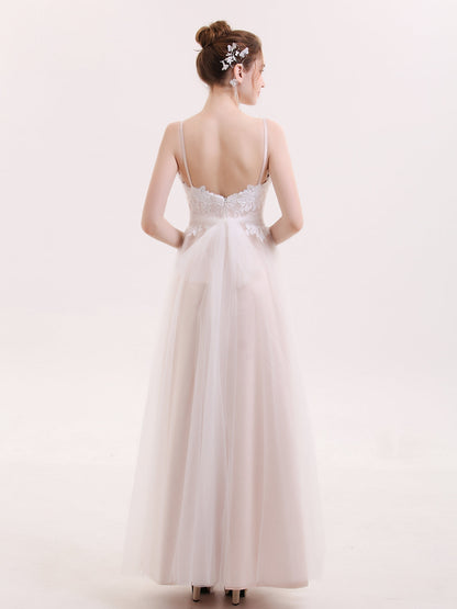 Robe de Tul Champagne con Escote Corazón y Tirantes Espagueti