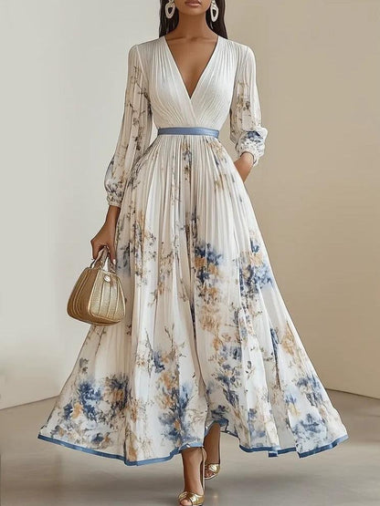 Amalia | Maxi vestido blanco de chiffon con mangas abullonadas