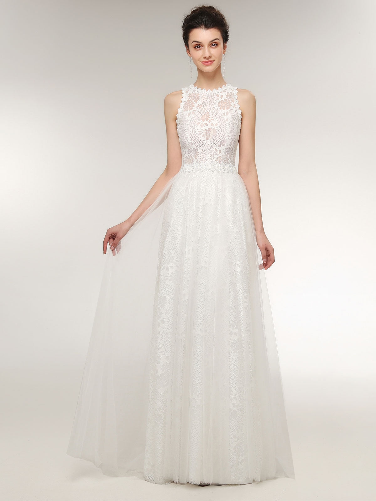 Vestido de Novia de Encaje con Corsé Transparente en Color Marfil