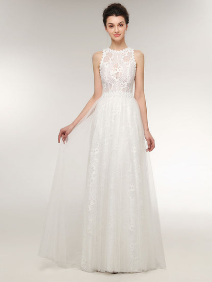 Vestido de Novia de Encaje con Corsé Transparente en Color Marfil