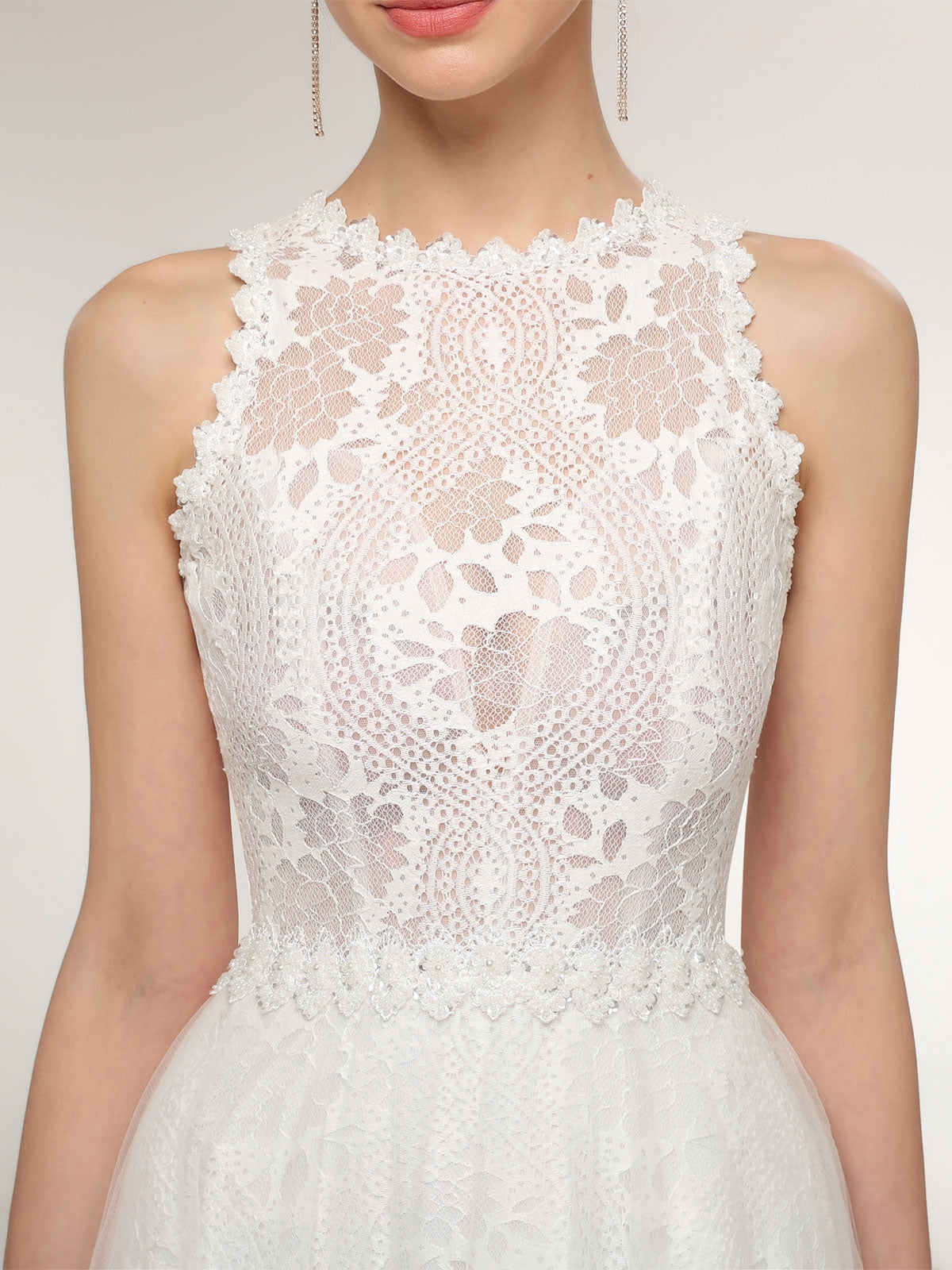 Vestido de Novia de Encaje con Corsé Transparente en Color Marfil