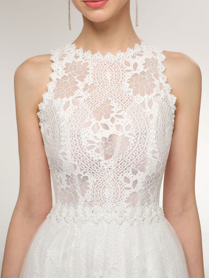 Vestido de Novia de Encaje con Corsé Transparente en Color Marfil