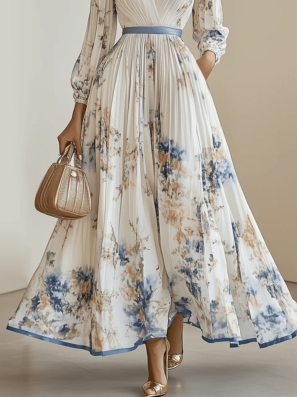 Amalia | Maxi vestido blanco de chiffon con mangas abullonadas