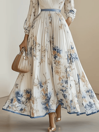 Amalia | Maxi vestido blanco de chiffon con mangas abullonadas