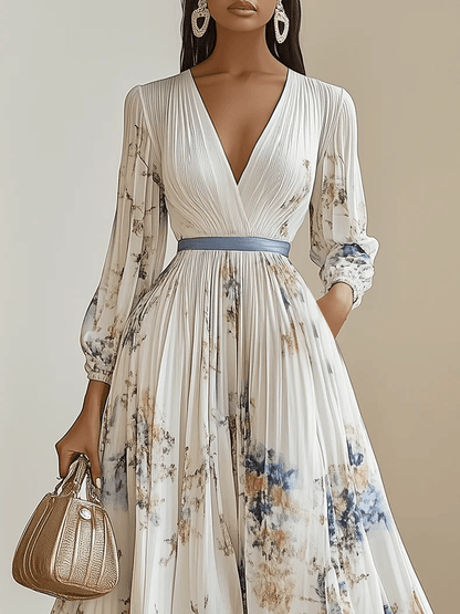 Amalia | Maxi vestido blanco de chiffon con mangas abullonadas