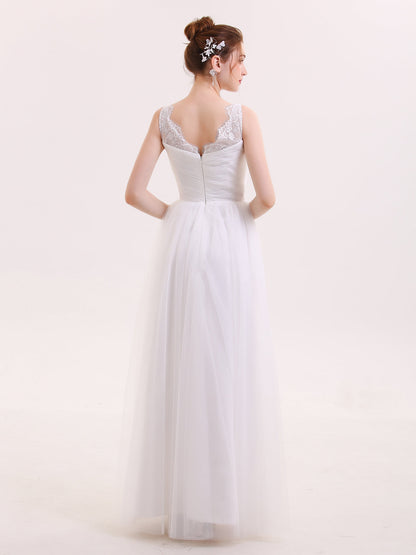 Vestido Largo de Tul con Tirantes de Encaje Blanco