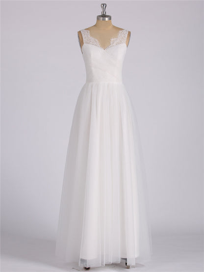 Vestido Largo de Tul con Tirantes de Encaje Blanco