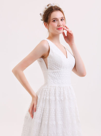 Bohème Vestido de Novia Vintage con Escote en V y Encaje Champagne