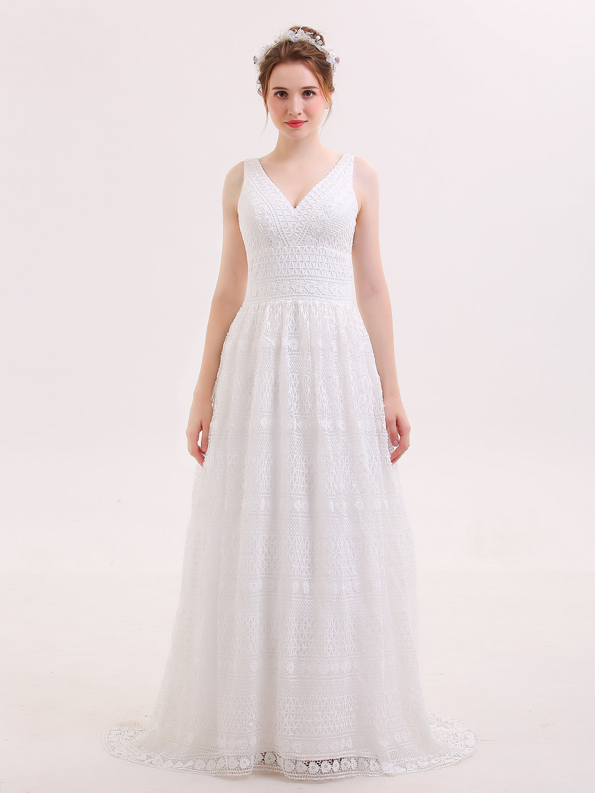 Bohème Vestido de Novia Vintage con Escote en V y Encaje Champagne