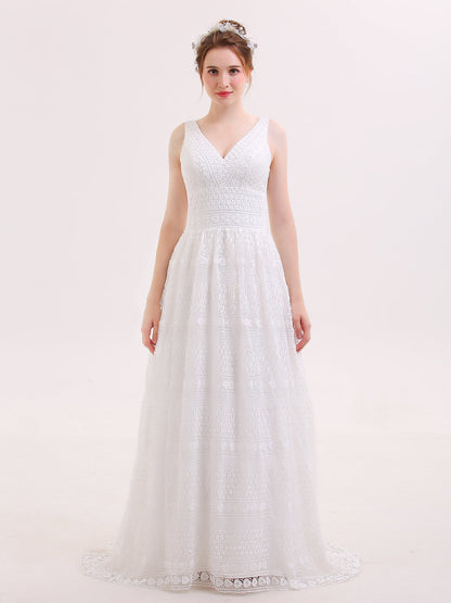 Bohème Vestido de Novia Vintage con Escote en V y Encaje Champagne