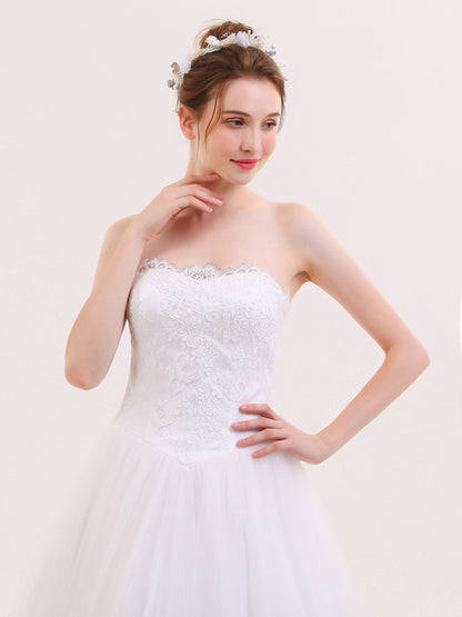 Vestido de Novia Blanco sin Tirantes con Apliques de Tul