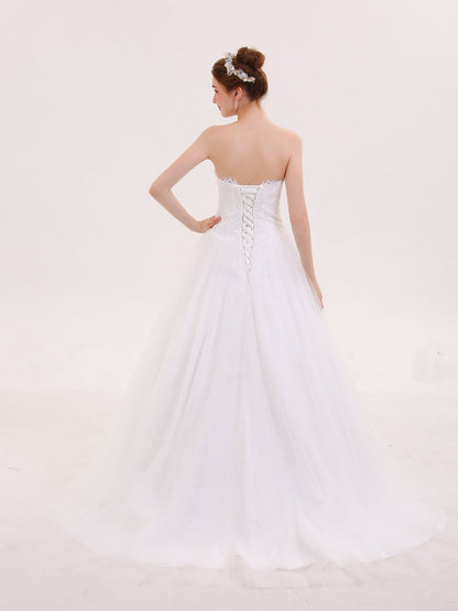 Vestido de Novia Blanco sin Tirantes con Apliques de Tul