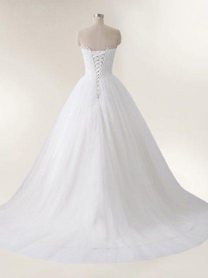 Vestido de Novia Blanco sin Tirantes con Apliques de Tul