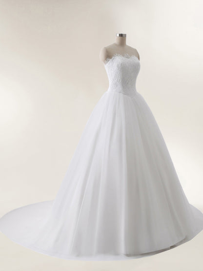 Vestido de Novia Blanco sin Tirantes con Apliques de Tul