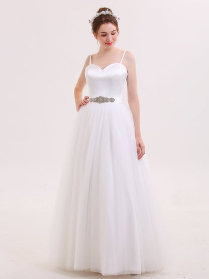 Vestido de Novia con Tirantes Finos y Cinturón Blanco